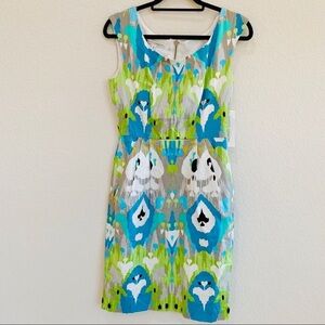 Maggy London Watercolor Blue/Green Sheath Dress Size 4